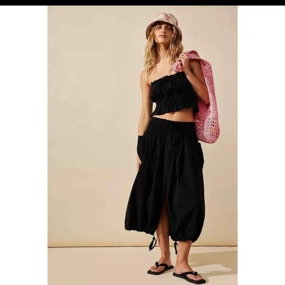 Free People Free-est All The Things Tube Cropped Top Black Cotton L NWT
